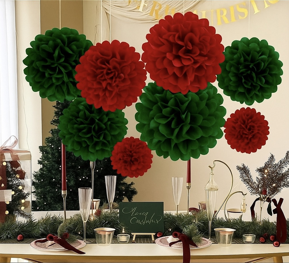 Набір декору Новорічний New Year's miracle Pom-Poms, 8 шт, фото 1