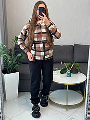 Затишний жіночий костюм худі на блискавці та штани фліс полар Del6192