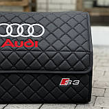 Органайзер у багажник з вишивкою Audi, чорний на магнітах, 50 см, автомобільний органайзер в авто, фото 2