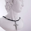 Чоловічий срібний хрестик на шовковому шнурку з срібними вставками. Цепочка шовкова із хрестиком. 55 см, фото 2