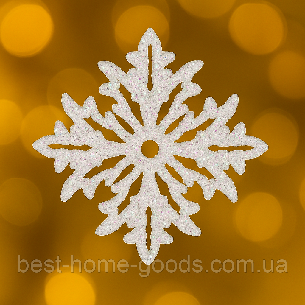 Новорічна підвіска | Сніжинка квадратна 6 см | прикраса на ялинку біла з гліттером | набір 10 ш, фото 1