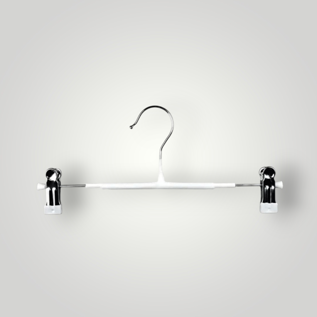 Плечики тремпеля з прищіпками 35 см в силіконі білі вішалки для штанів та спідниць метал уп.10 шт, фото 1