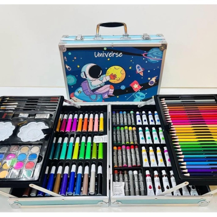 Набір для малювання Universe 145 предметів у металевому кейсі з ручкою, професійний художній набір для малювання