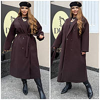 Женское утепленное пальто с поясом больших размеров
