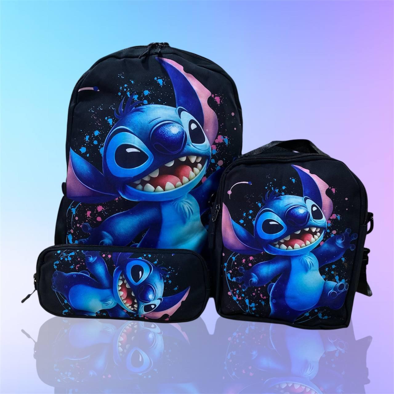 💙Набір 3в1 "Стіч": дитячий рюкзак з яскравим принтом, сумка та пенал, для хлопчика та дівчинки, Чорно-синій, фото 1