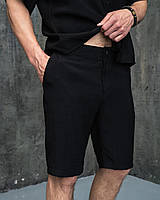 Мужские шорты Aero черные летние из лляной ткани с комфортной посадкой и 4 карманами