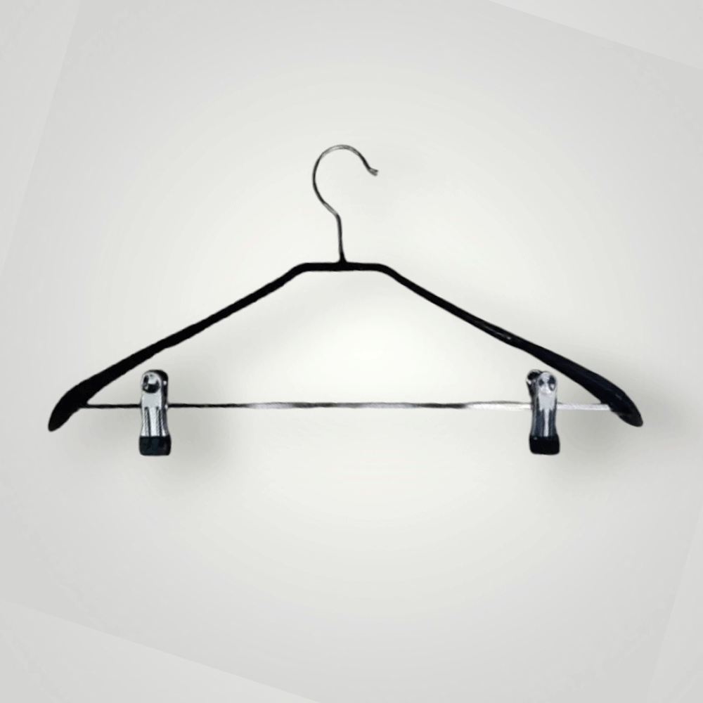 Вішачки плечики з прищіпками 42 см тремпеля металеві в силіконі посилені чорні упаковка 5 шт, фото 1