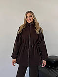 Коричнева жіноча тепла оверсайз толстовка/кофта на флісі з регульованою талією, фото 3