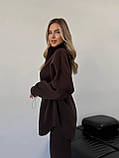 Коричнева жіноча тепла оверсайз толстовка/кофта на флісі з регульованою талією, фото 5