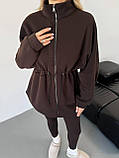 Коричнева жіноча тепла оверсайз толстовка/кофта на флісі з регульованою талією, фото 2