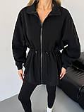Чорна жіноча тепла оверсайз толстовка/кофта на флісі з регульованою талією, фото 3