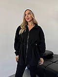 Чорна жіноча тепла оверсайз толстовка/кофта на флісі з регульованою талією, фото 2