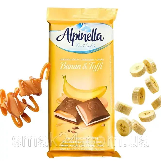Шоколад молочний із бананом і тоффі ALPINELLA BANAN&TOFFI 100 г Польща