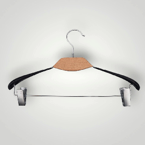 Вішачки плечики з прищіпками  40 см з світлою  деревянною вставкою  тремпеля металеві в силіконі чорні упаковка 5 шт