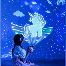 Нічник-проектор, що обертається, із 6 змінними картриджами, USB, Bluetooth та акумулятором, портативний світловий проектор-нічник, фото 3