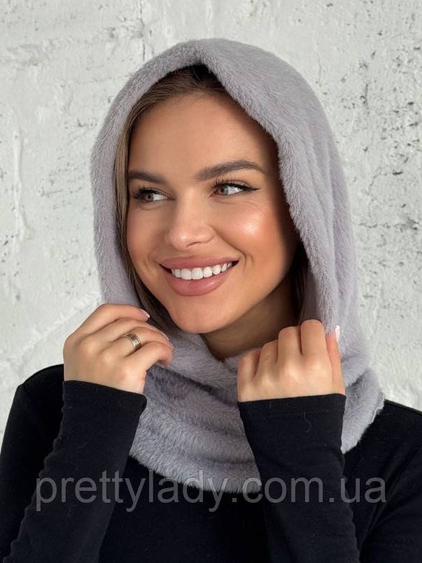 Жіночий капор Hestia з коміром з екохутра альпака сірий, фото 1