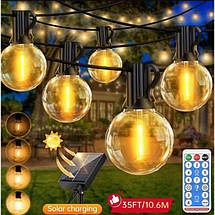 Садова гірлянда на сонячній батареї 1200 mAh, 10 м, 20 LED, з пультом керування, водонепроникна світлодіодна стрічка для дому, фото 5