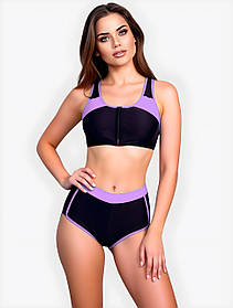 Купальник шорти топ Fuba 005 чорний-фіолетовий 42 44 46 48 50 розмір