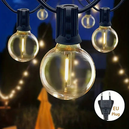 Світлодіодна гірлянда 10 м, 20 LED ламп, тепле біле світло, статичний режим, мережеве живлення 220В, декоративне освітлення, фото 1