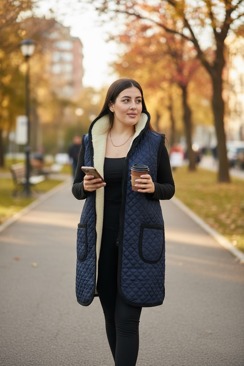 045 Безрукавка подовжена на овчині з коміром L, фото 1
