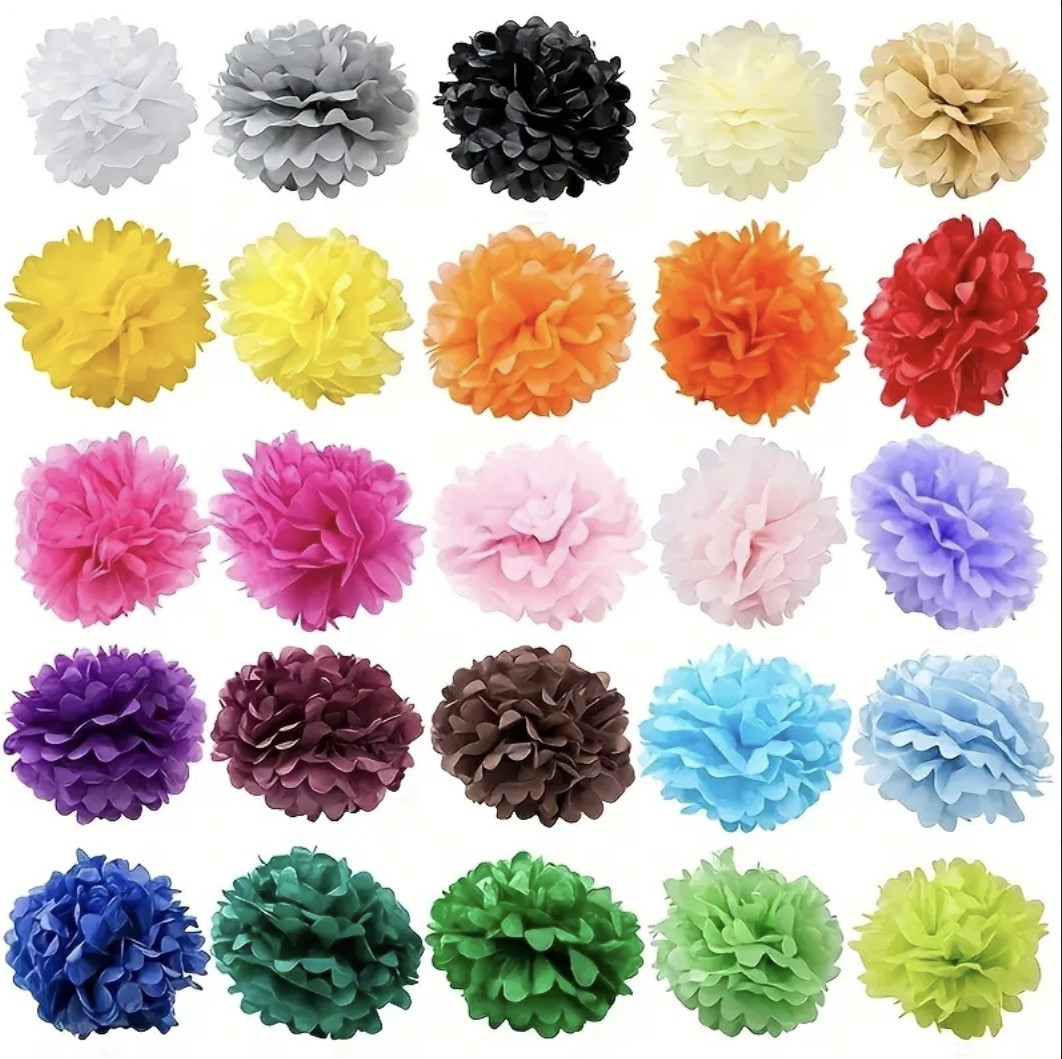 Набір паперових помпонів Рандомний мікс кольорів 35 см, 10 шт, фото 1