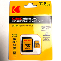 KODAK microSDXC 128GB UHS-I U3 V30 A1 + SD адаптер карта памяти для телефона/камеры/регистратора, 4K Ultra HD