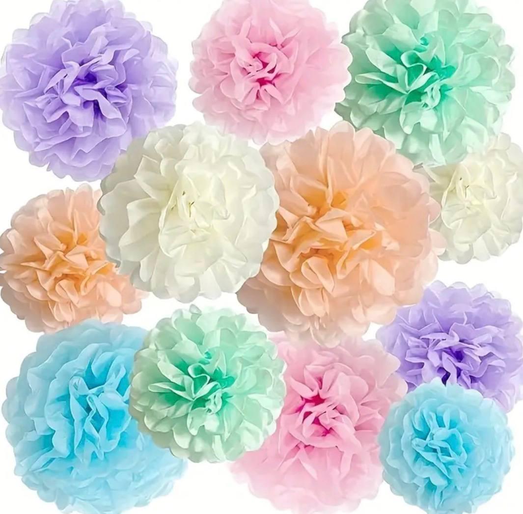 Набір декору на Шкільну тематику Rainbow Pastel Pom-Poms, 12  шт, фото 1