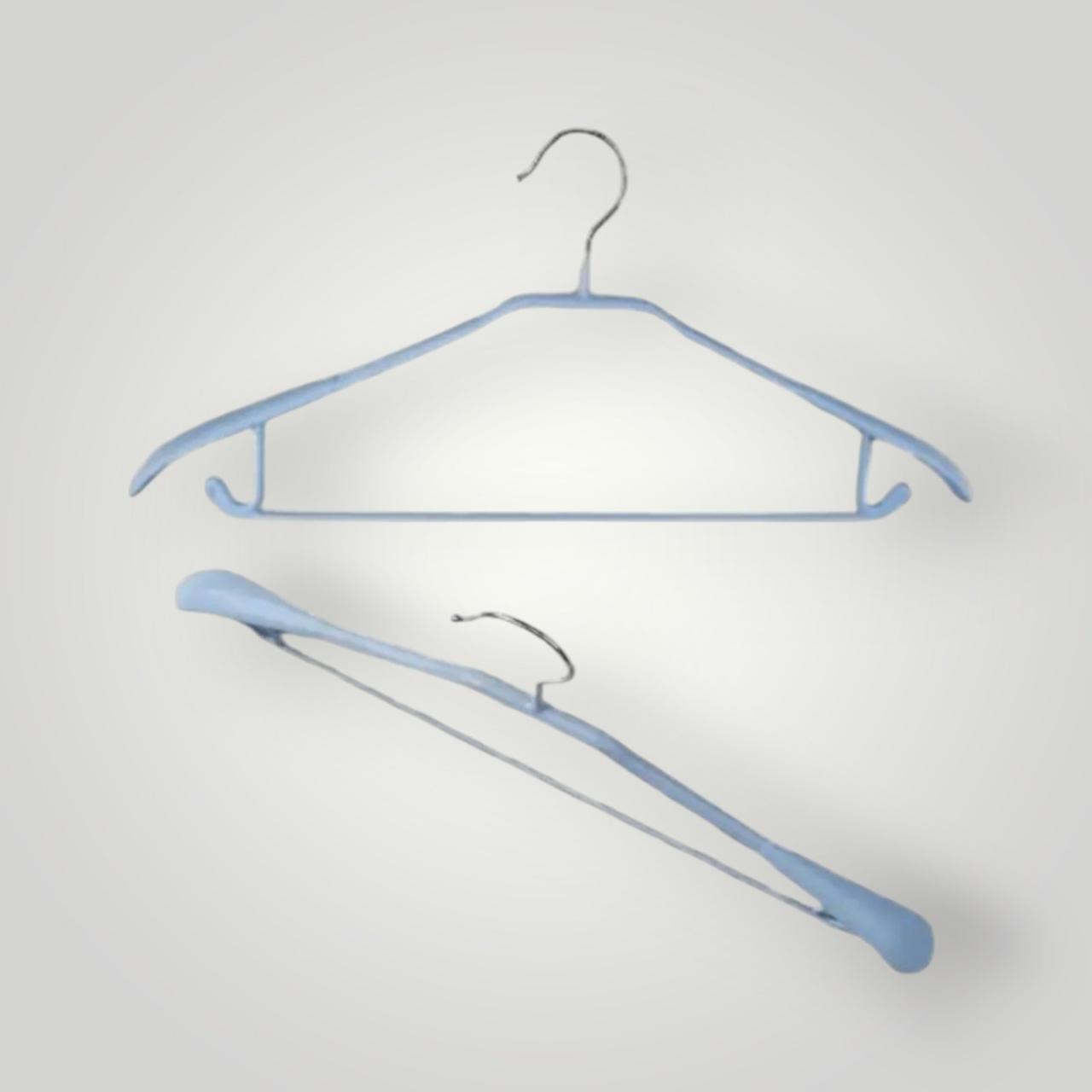 Силіконові вішалки плічки 43 см металеві з гачками та поперечиною блакитні уп. 5 шт, фото 1