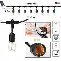 Світлодіодна гірлянда 10 м, 25 LED ламп, тепле біле світло, на сонячній батареї з пультом керування, енергоощадна, фото 5