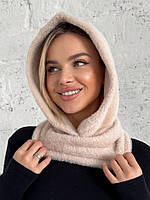 Жіночий капор Hestia з коміром з екохутра альпака бежевий