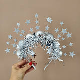 Новорічна корона зі срібними кульками та зірками для дівчаток від 3 років | Набір “Мама і донька” для свят та фотосесій, фото 5