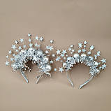 Новорічна корона зі срібними кульками та зірками для дівчаток від 3 років | Набір “Мама і донька” для свят та фотосесій, фото 4