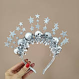 Новорічна корона зі срібними кульками та зірками для дівчаток від 3 років | Набір “Мама і донька” для свят та фотосесій, фото 7