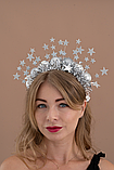 Новорічна корона зі срібними кульками та зірками для дівчаток від 3 років | Набір “Мама і донька” для свят та фотосесій, фото 8