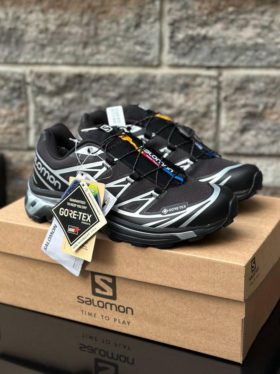 Термо кросівки чоловічі Salomon XT6 Gore Tex black silver Саломон ХТ-6 чорні срібло Горетех єврозима осінь
