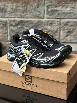 Термо кросівки чоловічі Salomon XT6 Gore Tex black silver Саломон ХТ-6 чорні срібло Горетех єврозима осінь, фото 1