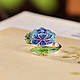 Каблучка срібляста жіноча у вигляді квітки зеленого лотоса покрита емаллю регульована IgnisFlos713, фото 3