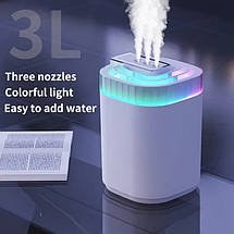 Зволожувач повітря Humidifier 3 л з LED підсвічуванням, 3 сопла, мережевий кабель/адаптер, для дому та офісу, ароматизація повітря, фото 4