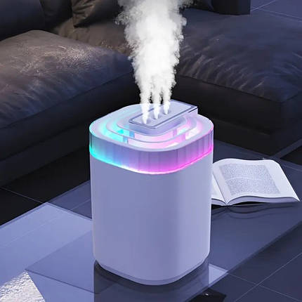 Зволожувач повітря Humidifier 3 л з LED підсвічуванням, 3 сопла, мережевий кабель/адаптер, для дому та офісу, ароматизація повітря, фото 1