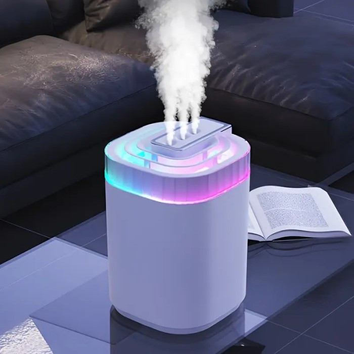 Зволожувач повітря Humidifier 3 л з LED підсвічуванням, 3 сопла, мережевий кабель/адаптер, для дому та офісу, ароматизація повітря