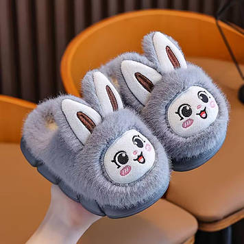 Дитячі хутряні капці Зайчики преміум'якості 29р сірі