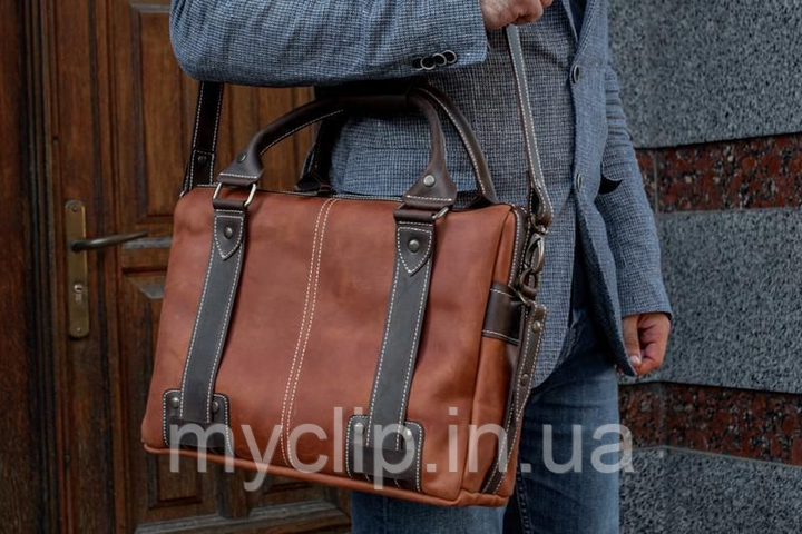 Сумка через плече військова, сумка-барсетка для військових, чоловіча шкіряна сумка коричнева, фото 1