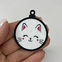 Підвіски пластикові Finding Кулон круглий киця котик кішка кіт Чорний білий рожевий 50 мм х 41 мм х 1.4 мм