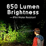 Налобний ліхтар Everbeam H6 Pro з перезаряджуваною батареєю, 650 люменів, датчик руху, червоне світло, водостійкий, фото 6