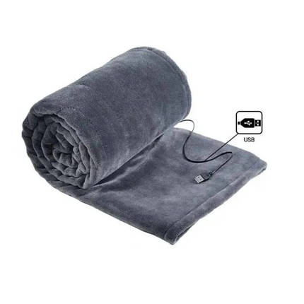 Електропростирадло-плед USB 160×80 см, м’який сірий фліс, підігрів від повербанка, комфортний теплий плед для авто та дому, фото 1