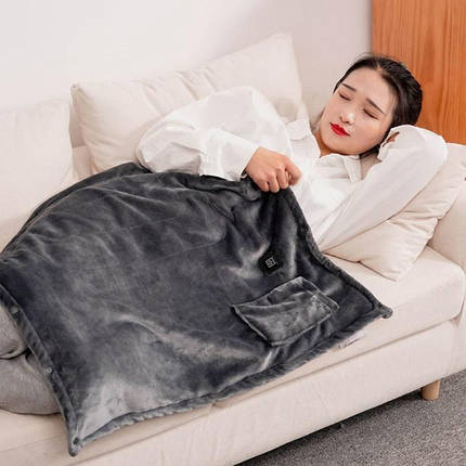 Електропростирадло-плед USB 160×80 см, м’який сірий фліс, підігрів від повербанка, комфортний теплий плед для авто та дому, фото 3