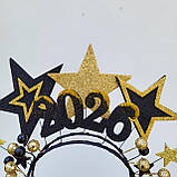 Новорічна корона 2025. Золотисто-чорна новорічна корона із зірками Гламурний аксесуар для дорослих дівчат, фото 10