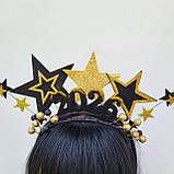 Новорічна корона 2025. Золотисто-чорна новорічна корона із зірками Гламурний аксесуар для дорослих дівчат, фото 7