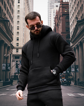 Зимовий чоловічий стильний спортивний костюм на флісі Black Style | Теплий чоловічий костюм