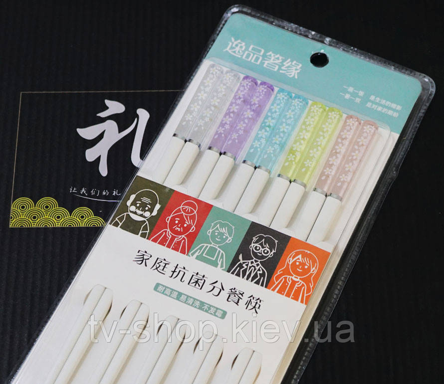 Палички для їжі 5 пар 24 см. Білі квіти вишні, фото 1